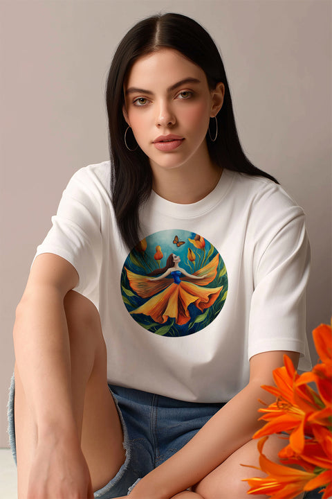 The Butterfly Bloom Women Graphic Printed Oversized T shirt