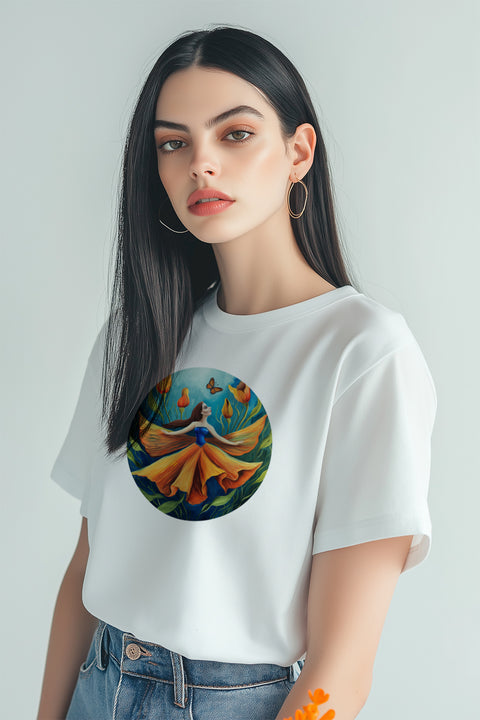 The Butterfly Bloom Women Graphic Printed Oversized T shirt