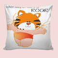 6thCross Printed  Cushion Cover with Inside Filler |Baby lion learns to roar Cushion | 12" x 12" | Best for Gift
