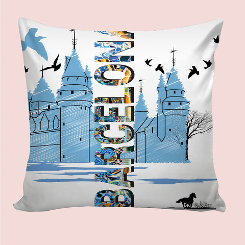 6thCross Printed  Cushion Cover with Inside Filler |Barcelona blue Cushion | 12" x 12" | Best for Gift