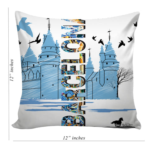 6thCross Printed  Cushion Cover with Inside Filler |Barcelona blue Cushion | 12" x 12" | Best for Gift