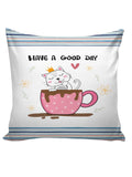6thCross Printed  Cushion Cover with Inside Filler |a good day cup Cushion | 16" x 16" | Best for Gift