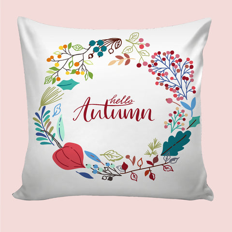 6thCross Printed  Cushion Cover with Inside Filler |autumn wreath Cushion | 12" x 12" | Best for Gift