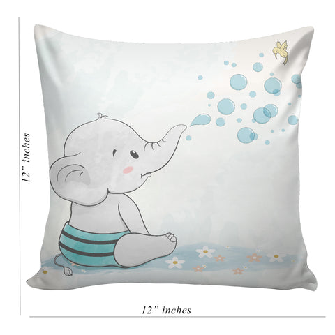 6thCross Printed  Cushion Cover with Inside Filler |baby elephant Cushion | 12" x 12" | Best for Gift