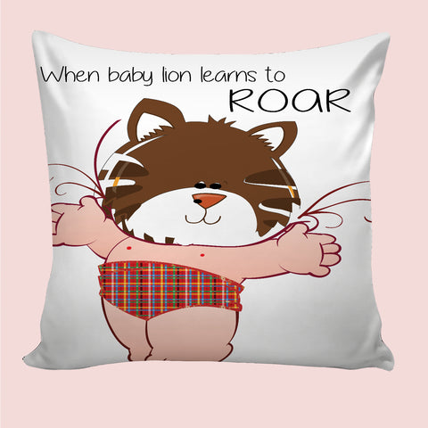 6thCross Printed  Cushion Cover with Inside Filler |baby lion Cushion | 12" x 12" | Best for Gift