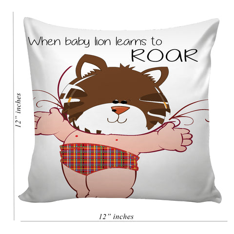 6thCross Printed  Cushion Cover with Inside Filler |baby lion Cushion | 12" x 12" | Best for Gift