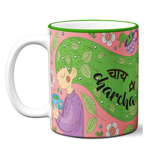 6thCross "chai pe charcha" printed Ceramic Tea and Coffee Mug | 11 Oz | Best Gift for Valentine Birthday  Aniiversary