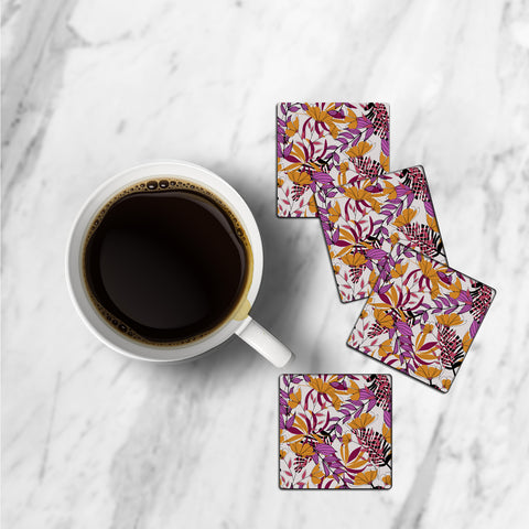 MDF Coasters  4 X 4 INCH |Beautiful Digitally Printed| Set of 4 |floral pattern 60o pattern