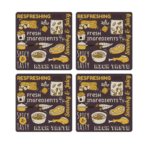 MDF Coasters  4 X 4 INCH |Beautiful Digitally Printed| Set of 4 |food fresh pattern