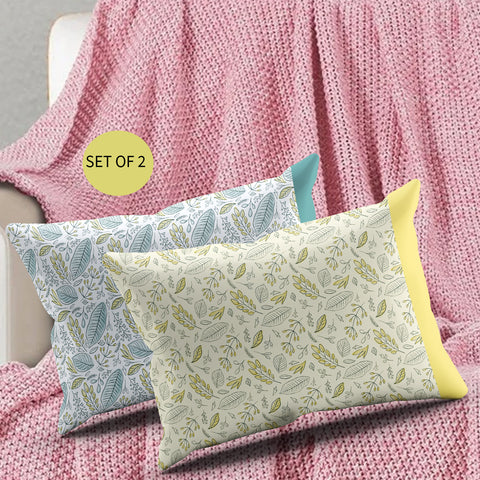 Printed Canvas Rectangular Cushion Covers,Pillow covers |Set of 2 (12 x 18 Inches) | leaf pattern
