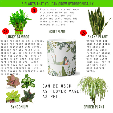 Multi-use hydroponic planter / flower vase | 11 oz | digitally printed | Desktop planter/vase | Home Garden Office Decoration | Best Gift| reading leading planter/vase