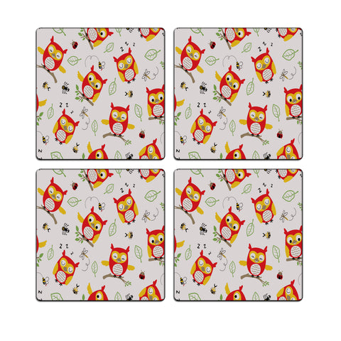 MDF Coasters  4 X 4 INCH |Beautiful Digitally Printed| Set of 4 |red owl pattern