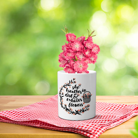 Multi-use hydroponic planter / flower vase | 11 oz | digitally printed | Desktop planter/vase | Home Garden Office Decoration | Best Gift| she exhales planter/vase