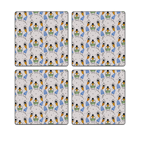 MDF Coasters  4 X 4 INCH |Beautiful Digitally Printed| Set of 4 |warli art blue yellow pattern