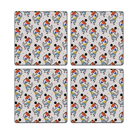 MDF Coasters  4 X 4 INCH |Beautiful Digitally Printed| Set of 4 |warli art orange pattern